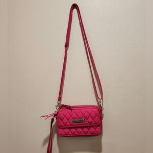 Vera Bradley All In One Crossbody Bag Quilted Performance Twill Wallet  Pink